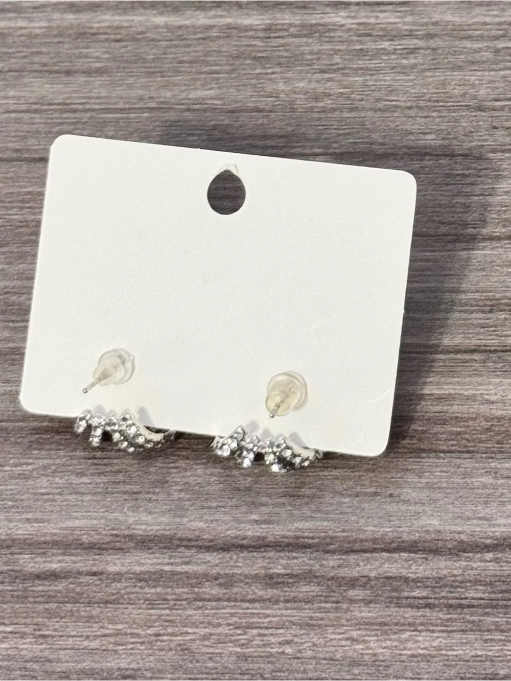 Silver-Tone Rhinestone Scallop Stud Earrings